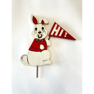 Rabbit yard stake- Wood bunny yard decor- Rabbit with sign- Spring decor